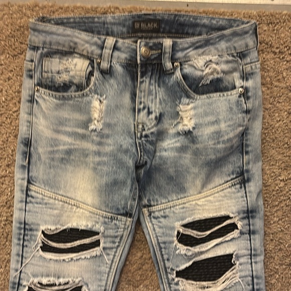 Black Premium Mens size 30waist jeans Distressed black mesh Light wash No flaws - Picture 5 of 11